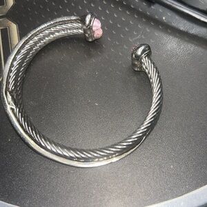 Elegant‎ Silver Twisted Bracelet pink stones